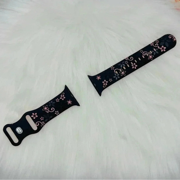 New Black & Pink Floral Design Apple Watch Bands 42mm 44mm 45mm 49mm - Picture 9 of 9